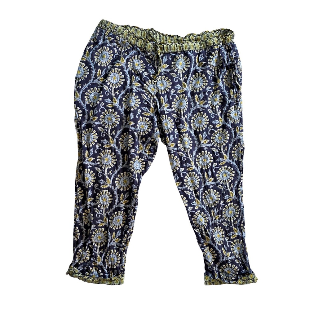 Sundance Womens Floral Block Print Cotton Pants Blue Yellow PM RN106205 Batik